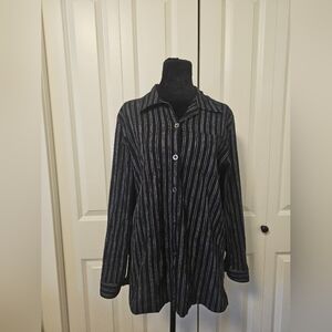 TanJay Black and Silver Striped Button Up Shirt Size M